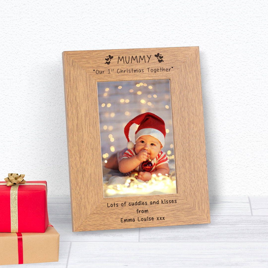 Personalised Mummy 1st Christmas Together Wood Photo Frame 7x5