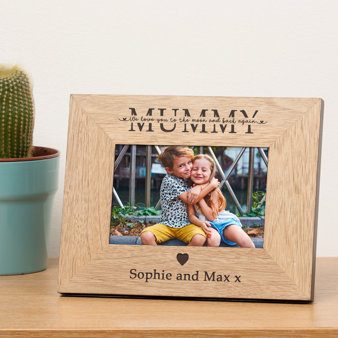 Personalised Mummy Moon and Back Wooden Photo Frame 6x4