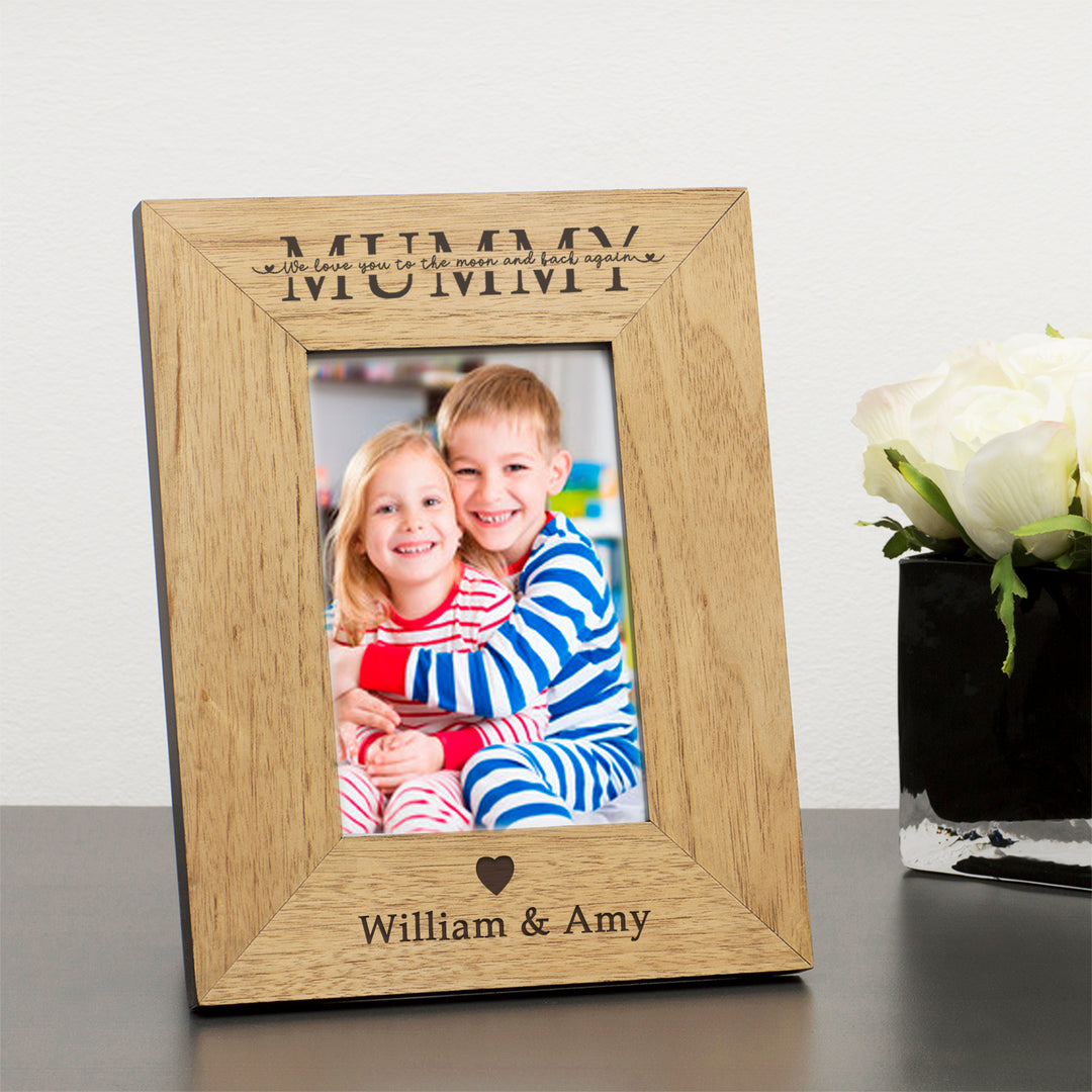 Personalised Mummy Moon and Back Wooden Photo Frame 6x4