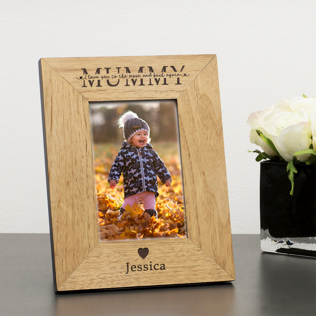 Personalised Mummy Moon and Back Wooden Photo Frame 6x4