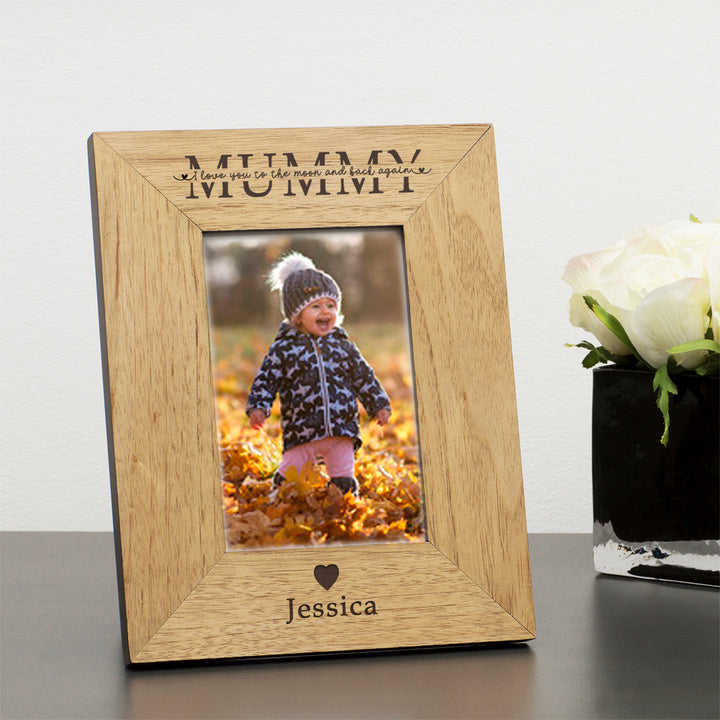 Personalised Mummy Moon and Back Wooden Photo Frame 6x4
