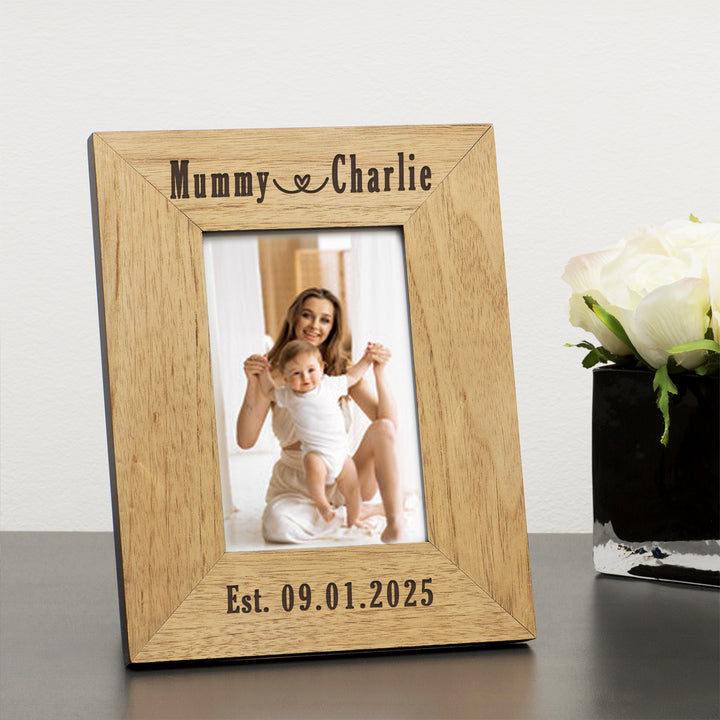 Personalised Mummy &amp; New Baby Wooden Photo Frame 6x4