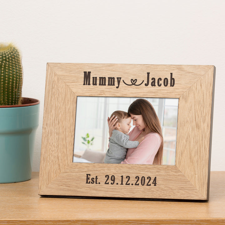 Personalised Mummy &amp; New Baby Wooden Photo Frame 6x4