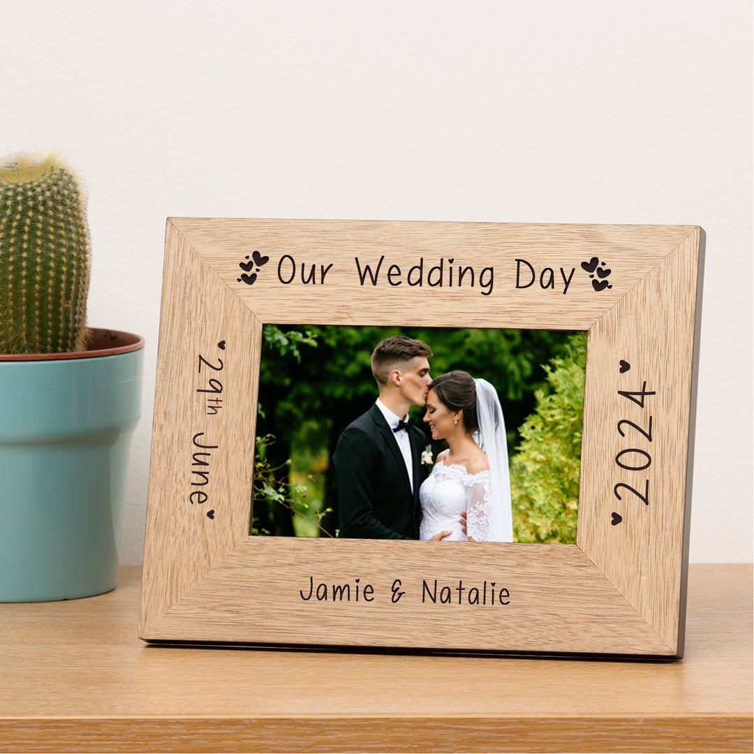 Personalised Our Wedding Day Oak Finish Photo Frame 7x5