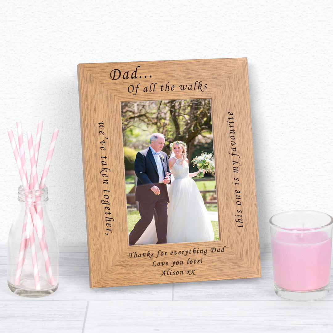 Personalised Dad Walks Together Oak Finish 6x4 Photo Frame