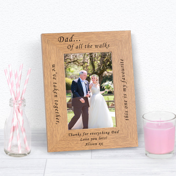 Personalised Dad Walks Together Oak Finish 6x4 Photo Frame