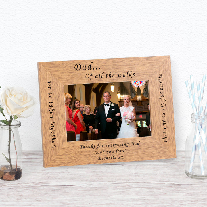 Personalised Dad Walks Together Oak Finish 6x4 Photo Frame