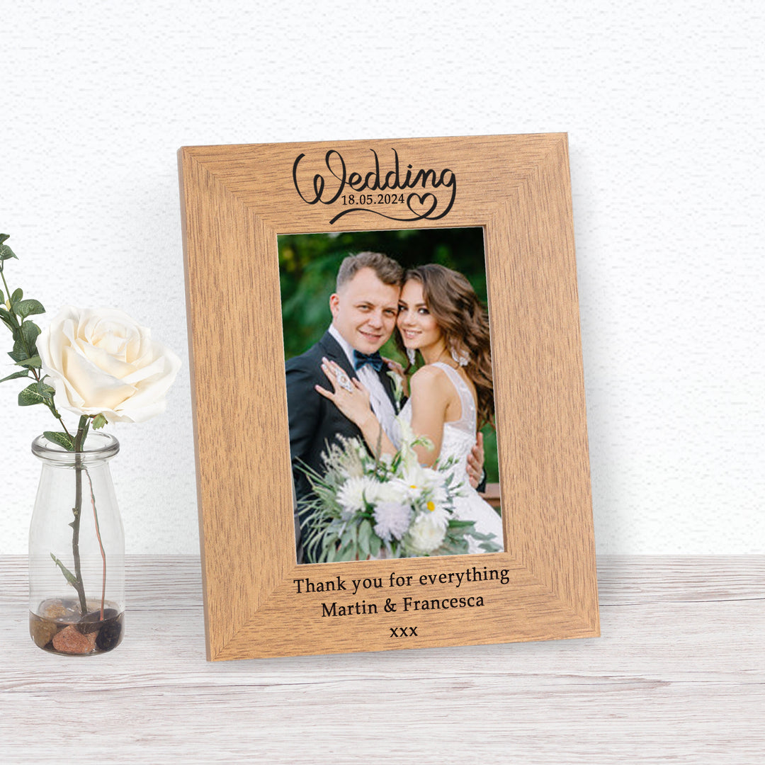 Personalised Wedding Wood Photo Frame 7x5 with Date &amp; Message