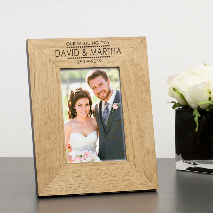 Personalised Our Wedding Day Oak Finish Photo Frame 6x4