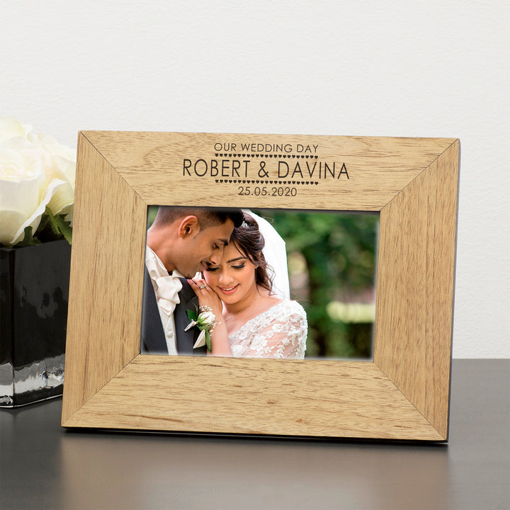 Personalised Our Wedding Day Oak Finish Photo Frame 6x4