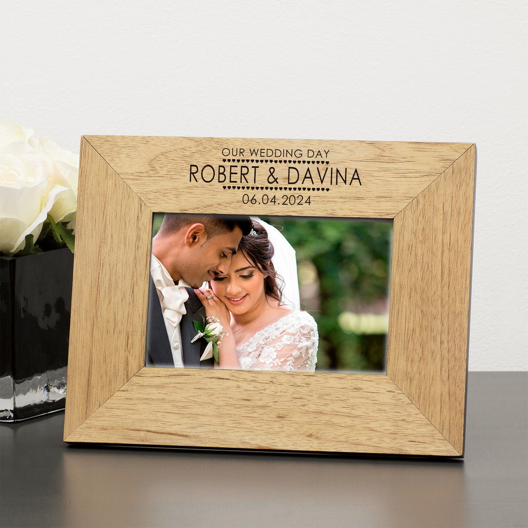 Personalised Our Wedding Day Oak Finish Photo Frame 7x5