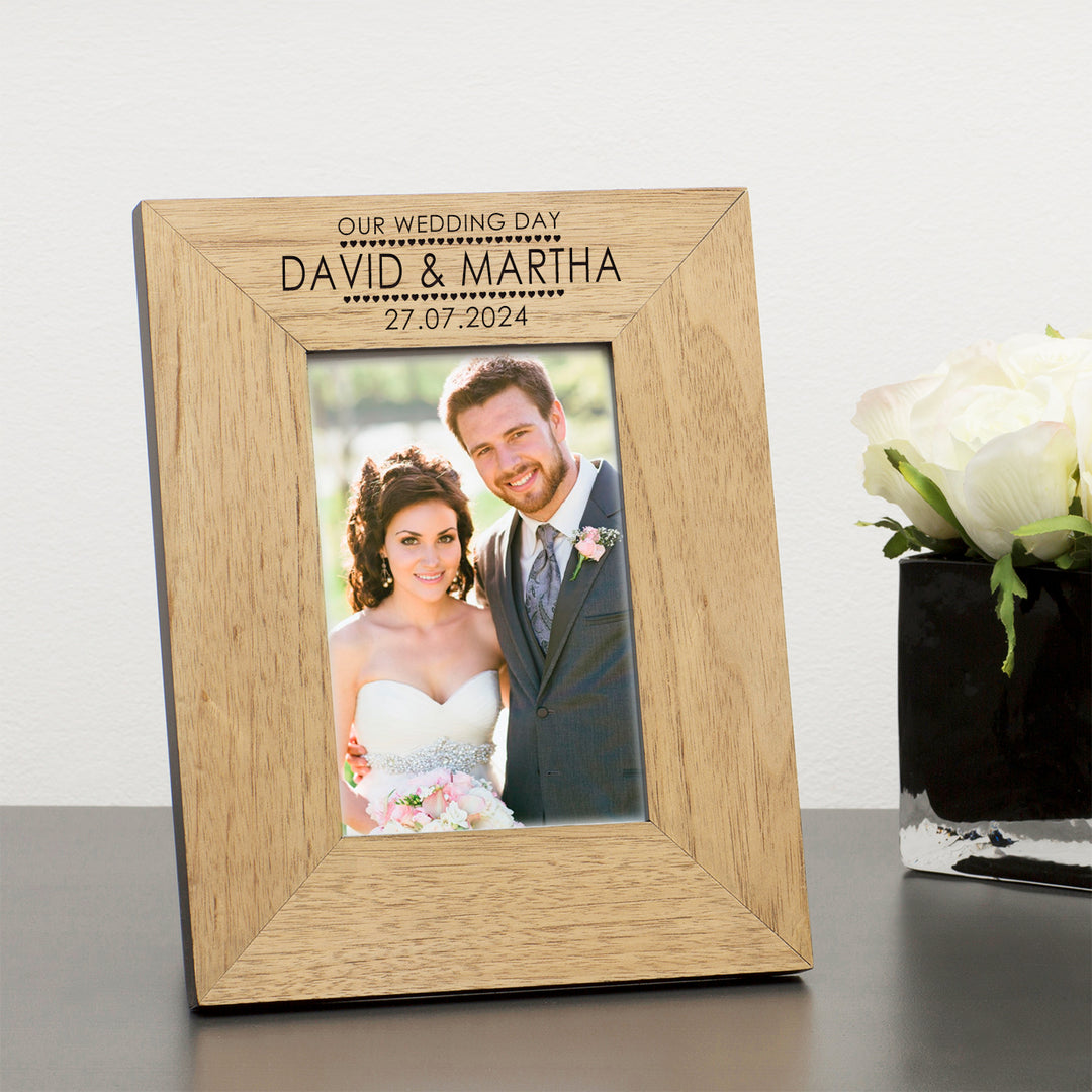 Personalised Our Wedding Day Oak Finish Photo Frame 6x4