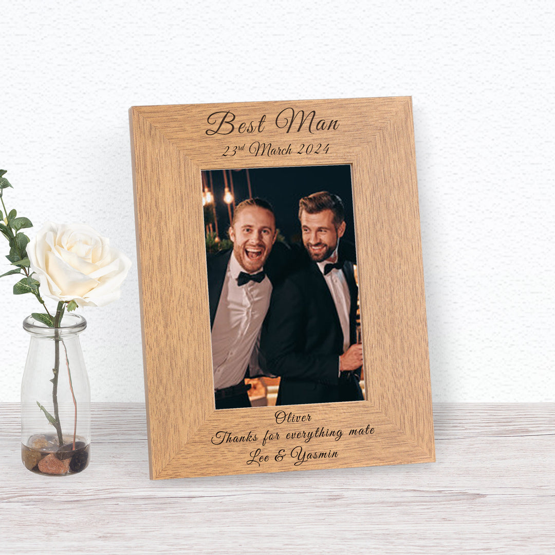 Personalised Wedding Party Oak Finish Photo Frame 7x5
