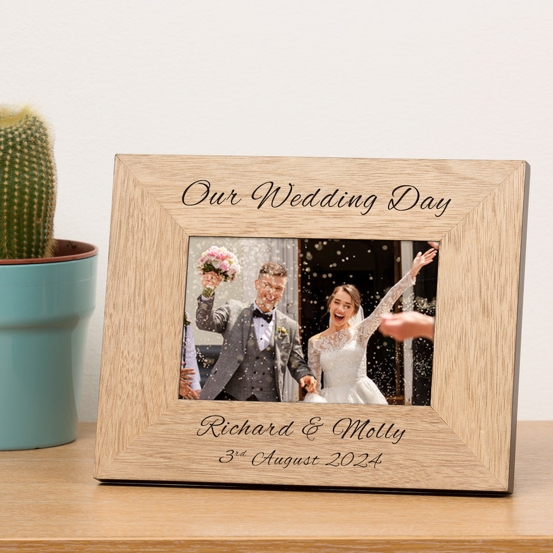 Personalised Our Wedding Day Oak Finish Photo Frame 7x5