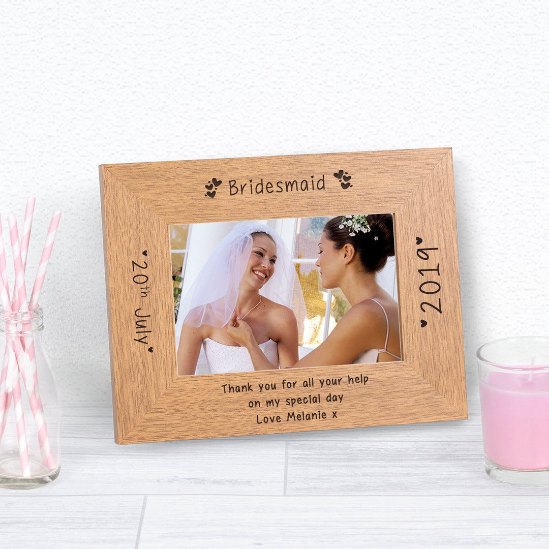 Personalised Wedding Party Role Oak Finish Photo Frame 6x4