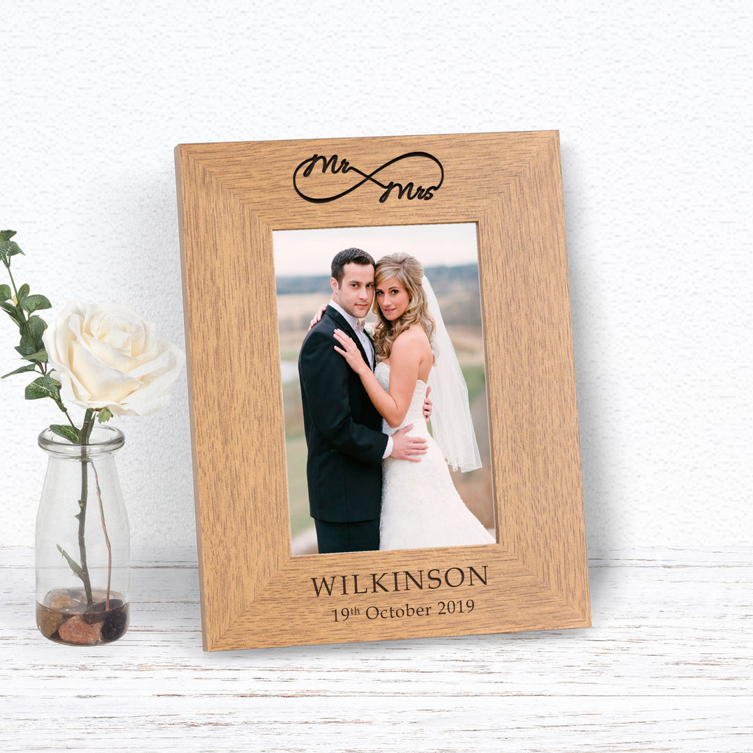 Personalised Mr &amp; Mrs Infinity Wooden Photo Frame 6x4
