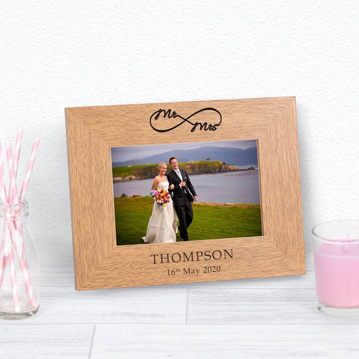 Personalised Mr &amp; Mrs Infinity Wooden Photo Frame 6x4