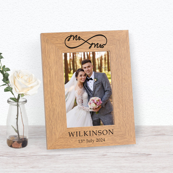 Personalised Mr &amp; Mrs Infinity Wooden Photo Frame 6x4