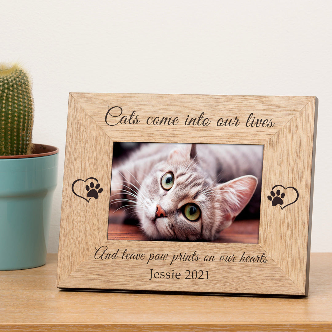 Personalised Paw Prints on Our Hearts Cat Memory Frame 7x5
