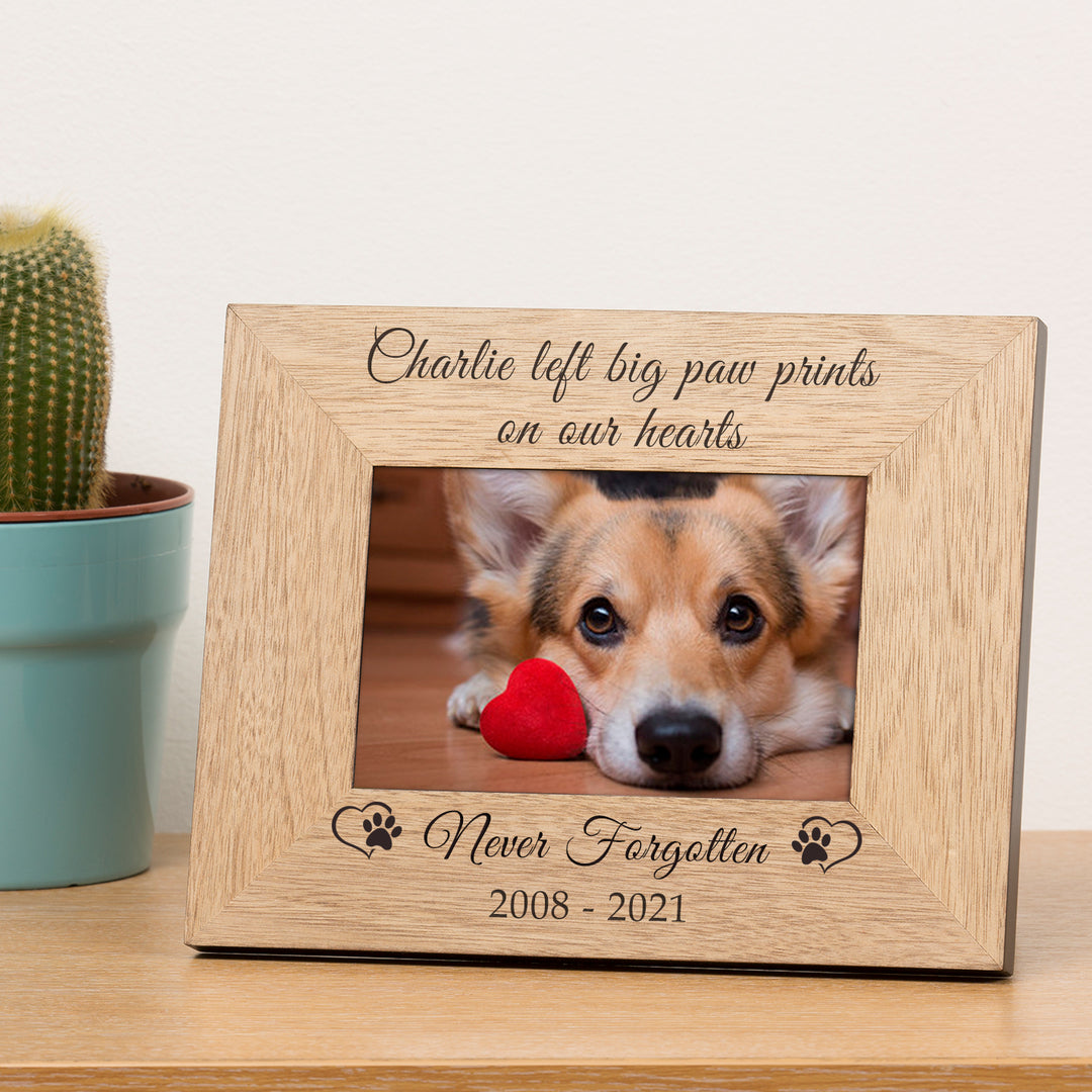 Personalised Paw Prints on Our Hearts Pet Memory Photo Frame