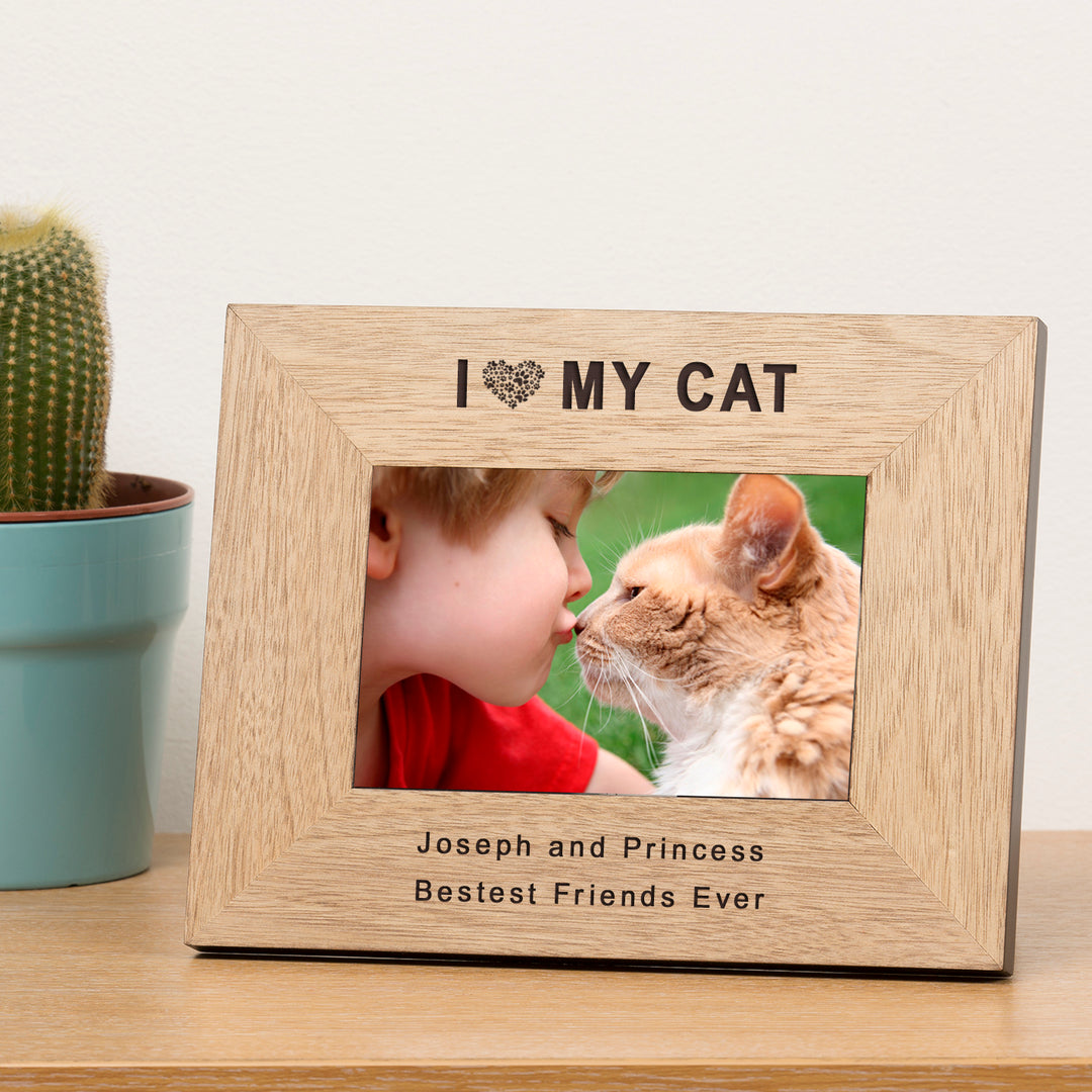 Personalised I Love My Cat Oak-Finish 7x5 Photo Frame