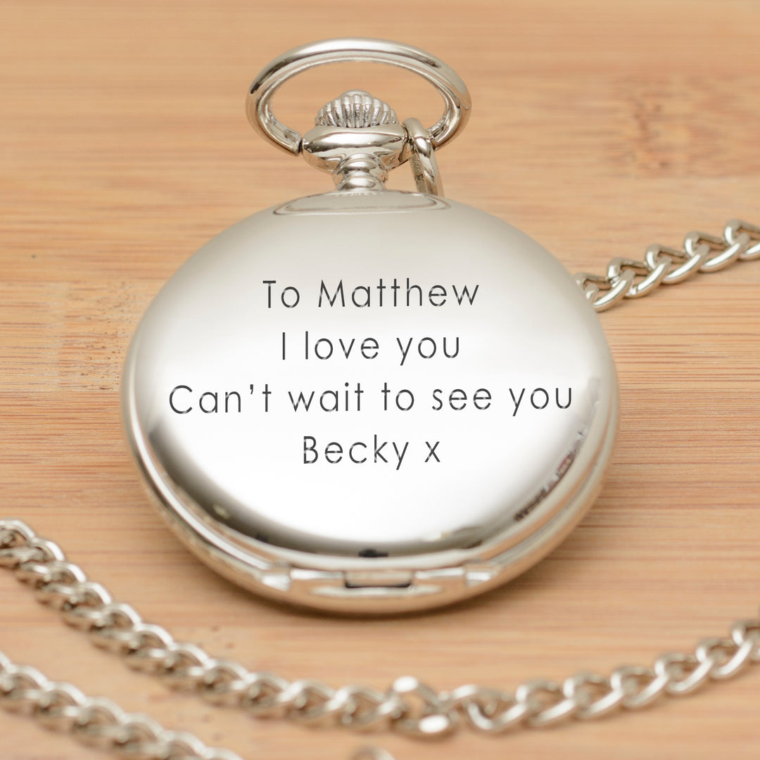 Personalised Silver Finish Pocket Watch with Chain