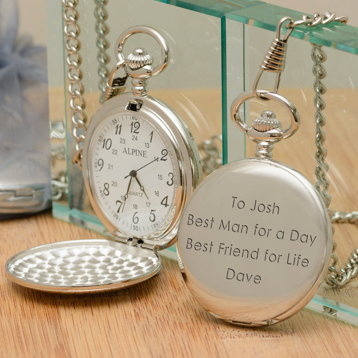 Personalised Silver Finish Pocket Watch with Chain
