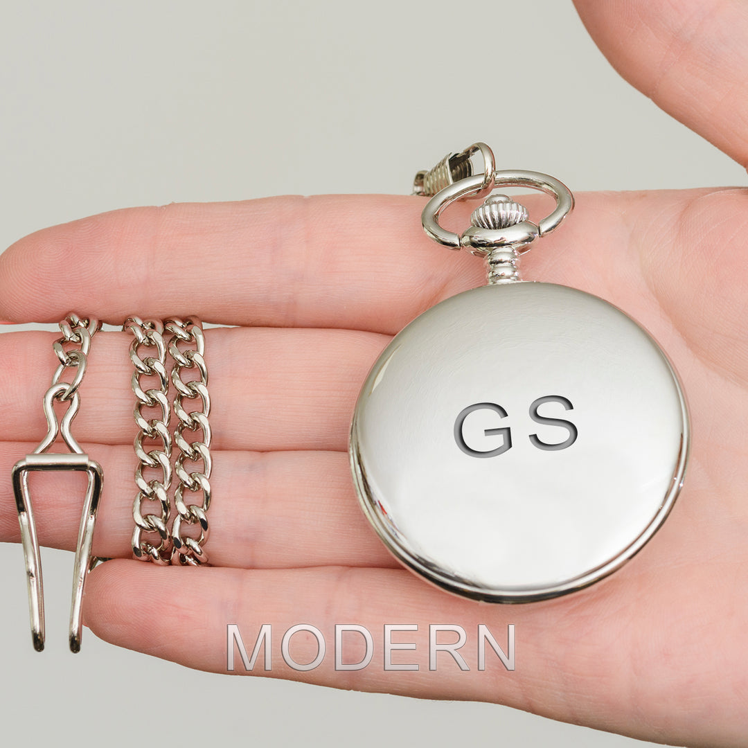 Personalised Silver Finish Pocket Watch with Initials