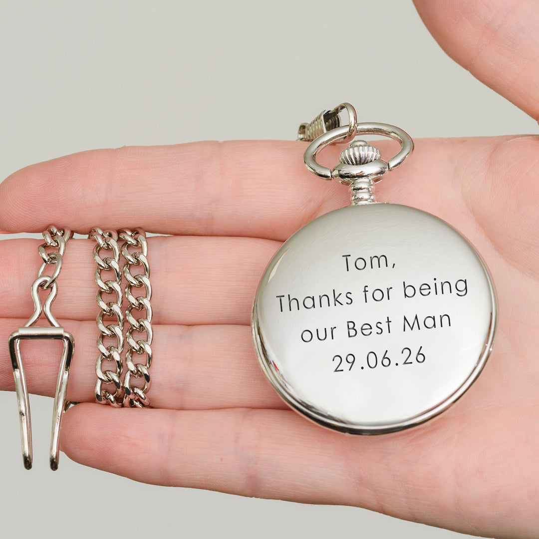 Personalised Silver Finish Pocket Watch with Chain