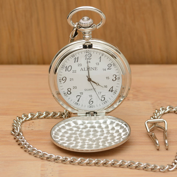 Personalised Silver Finish Pocket Watch with Chain