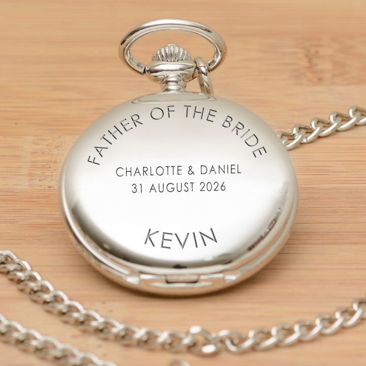 Personalised Wedding Party Pocket Watch in Silver Finish