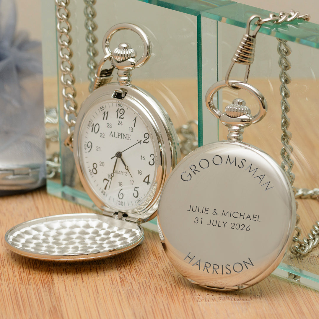 Personalised Wedding Party Pocket Watch in Silver Finish