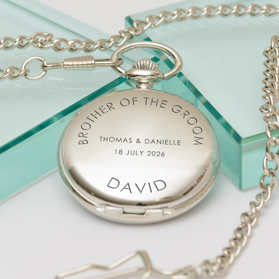 Personalised Wedding Party Pocket Watch in Silver Finish
