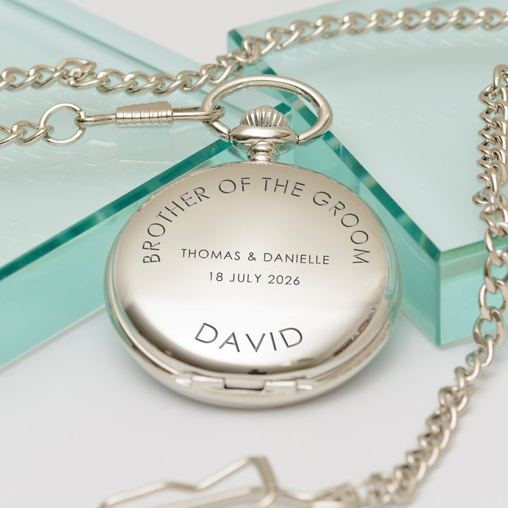 Personalised Wedding Party Pocket Watch in Silver Finish