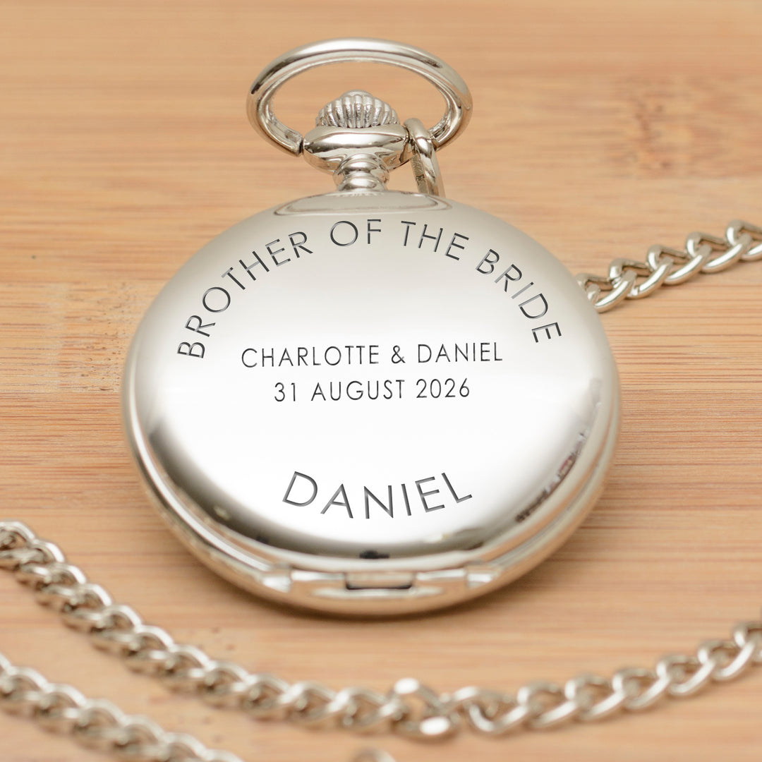 Personalised Wedding Party Pocket Watch in Silver Finish