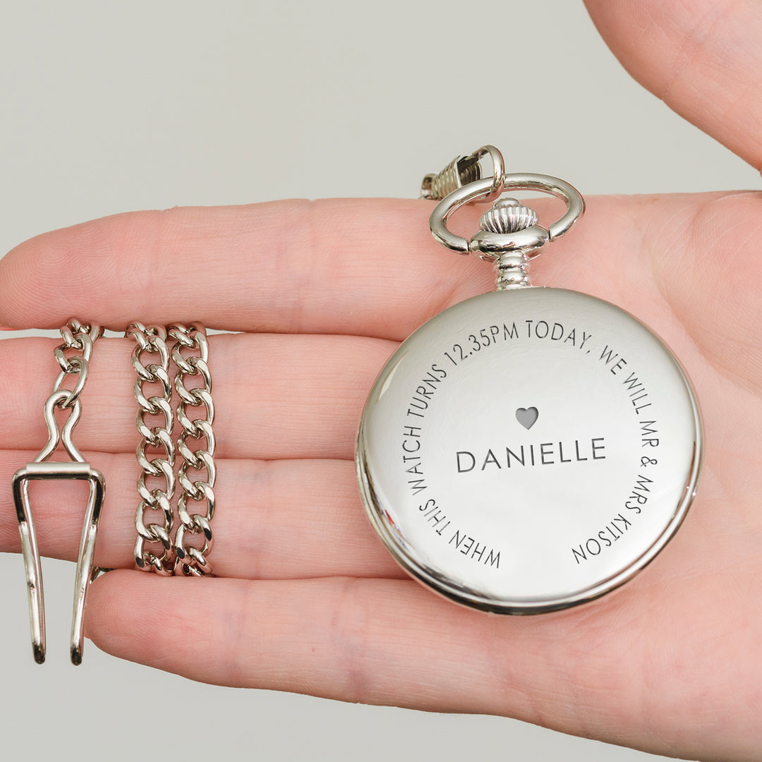 Personalised Mr &amp; Mrs Pocket Watch in Silver Finish