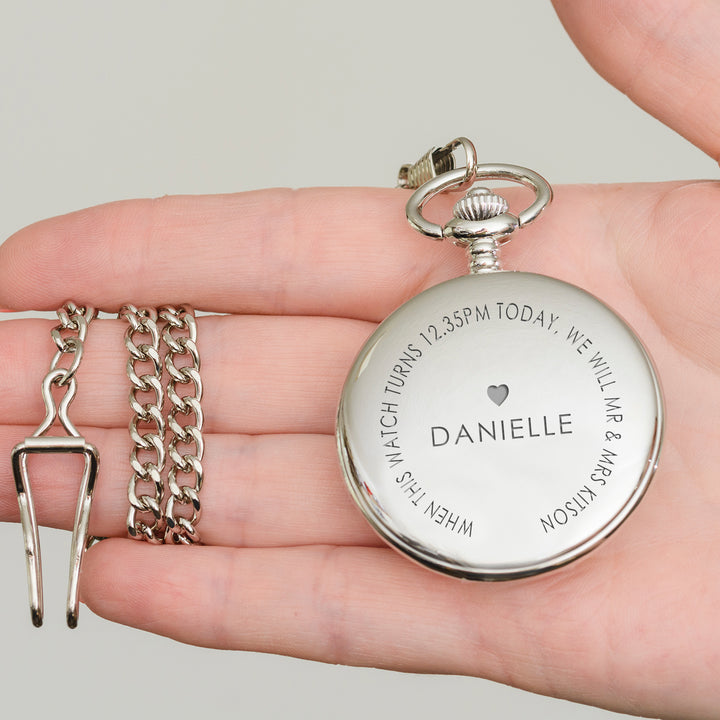 Personalised Mr &amp; Mrs Pocket Watch in Silver Finish