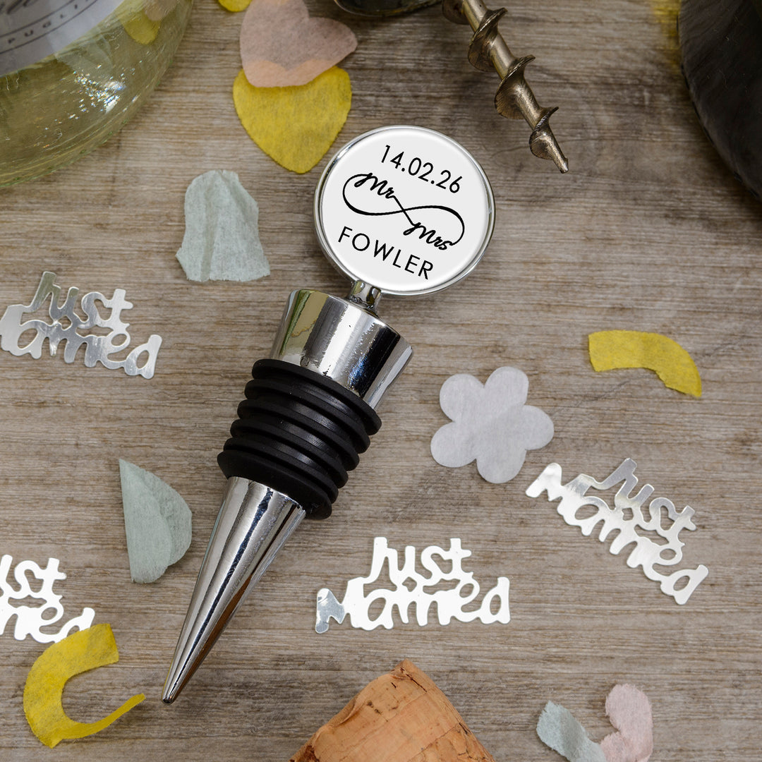 Personalised Mr &amp; Mrs Infinity Bottle Stopper with Date