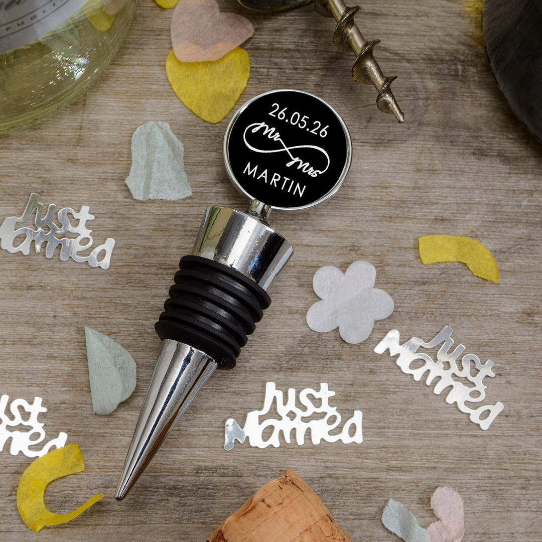 Personalised Mr &amp; Mrs Infinity Bottle Stopper with Date