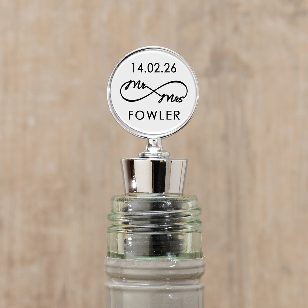 Personalised Mr &amp; Mrs Infinity Bottle Stopper with Date