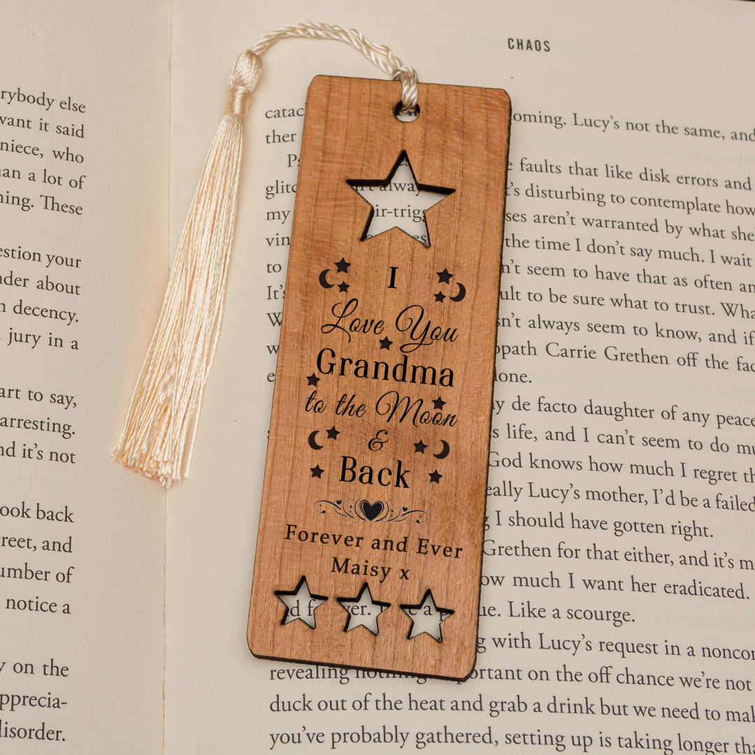 Personalised Moon &amp; Back Cherrywood Bookmark