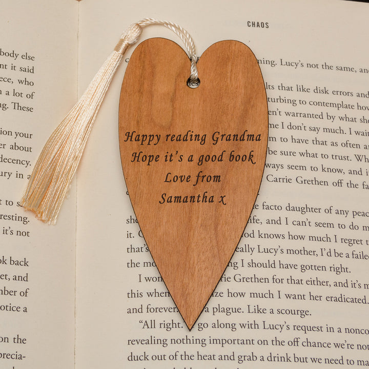 Personalised Cherry Wood Heart Bookmark with Tassel