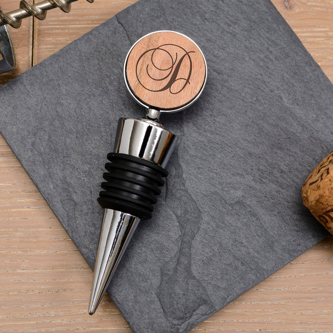 Personalised Script Initial Cherrywood Bottle Stopper