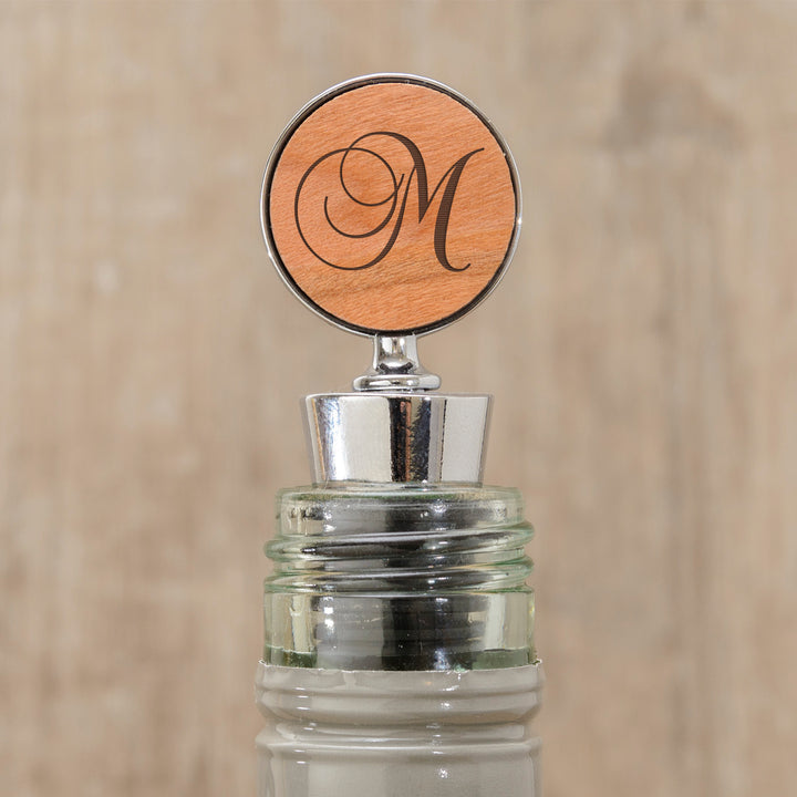 Personalised Script Initial Cherrywood Bottle Stopper