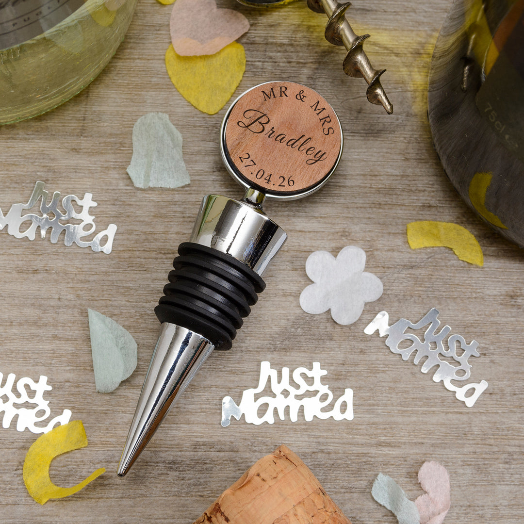 Personalised Mr &amp; Mrs Cherrywood Bottle Stopper