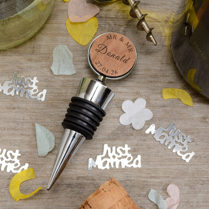 Personalised Mr &amp; Mrs Cherrywood Bottle Stopper