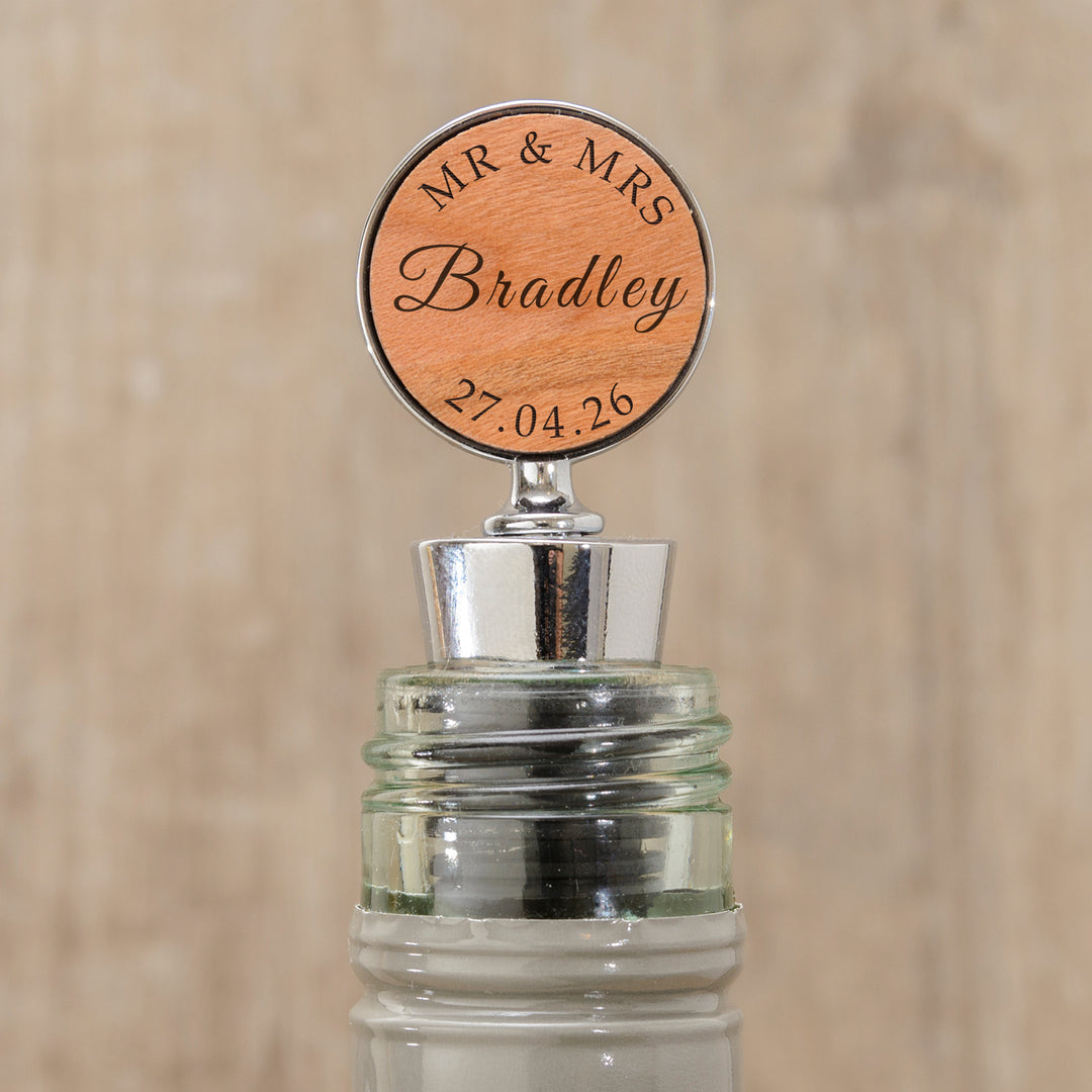 Personalised Mr &amp; Mrs Cherrywood Bottle Stopper