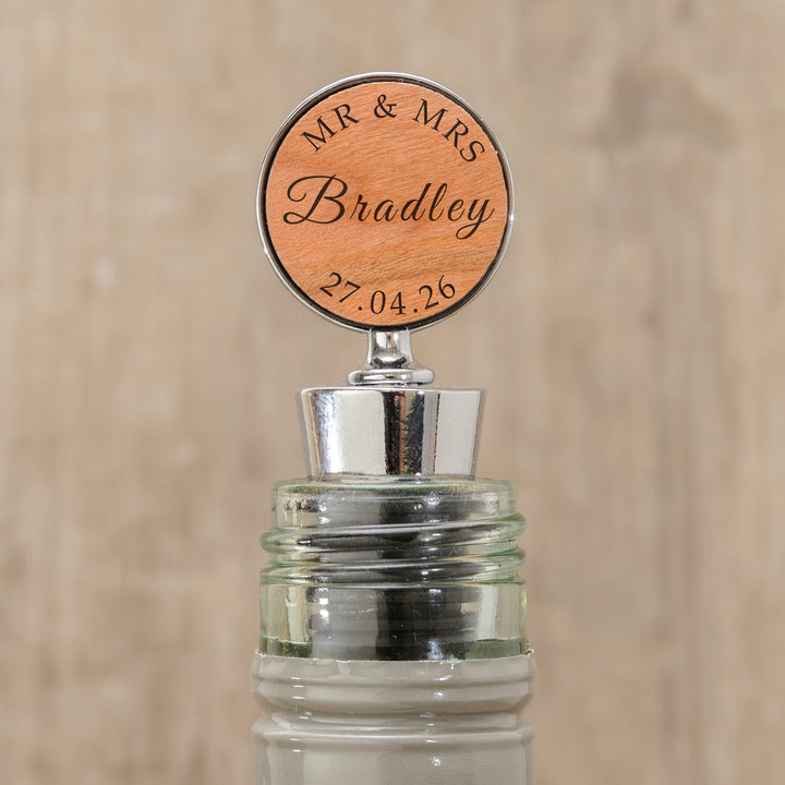 Personalised Mr &amp; Mrs Cherrywood Bottle Stopper