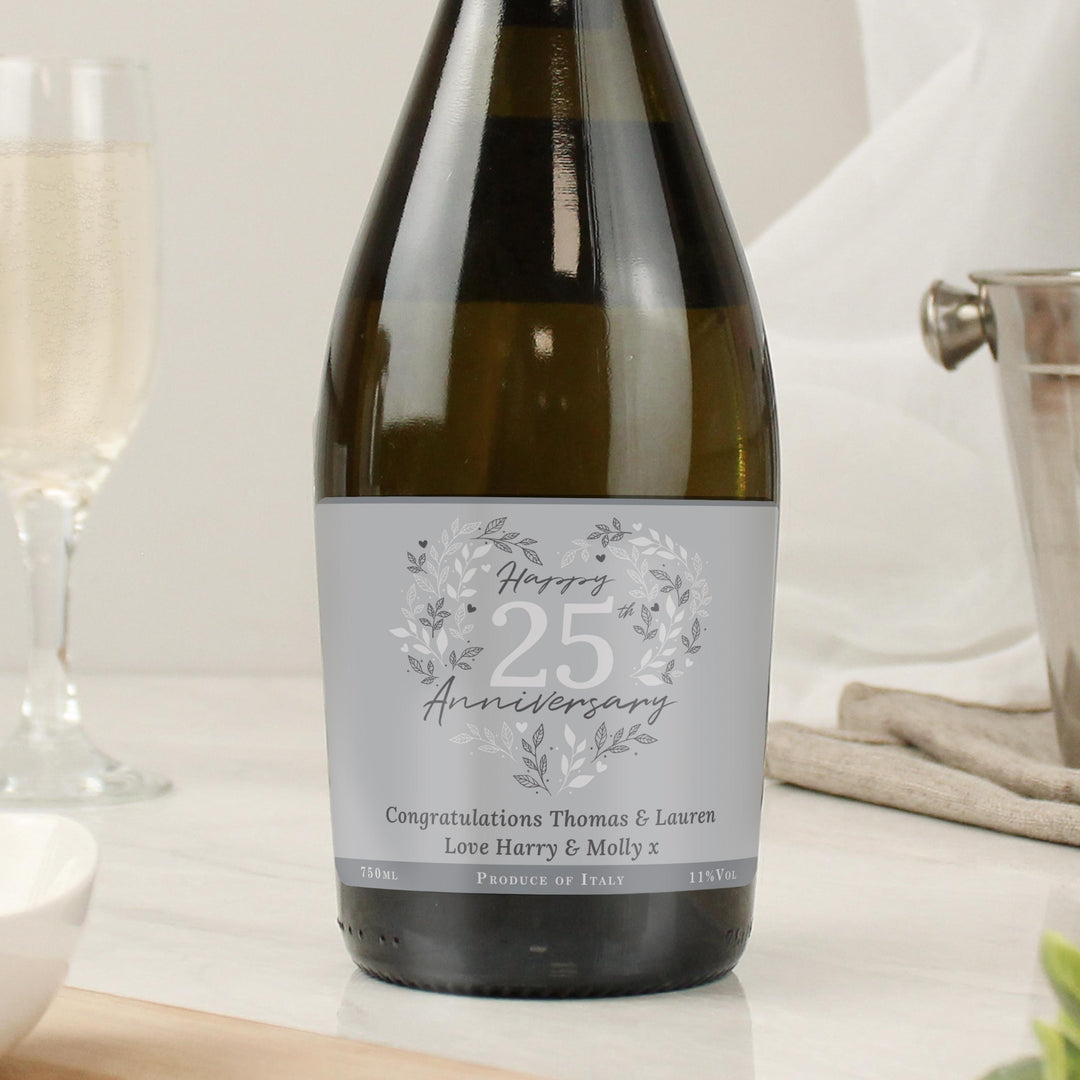 Personalised 25th Silver Wedding Anniversary Prosecco, The Personal Shop, personalised gifts