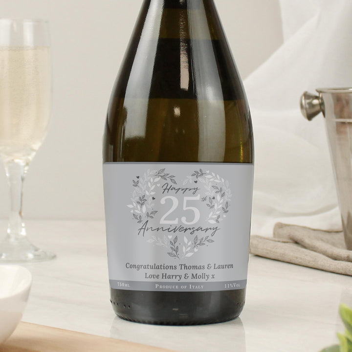 Personalised 25th Silver Wedding Anniversary Prosecco, The Personal Shop, personalised gifts